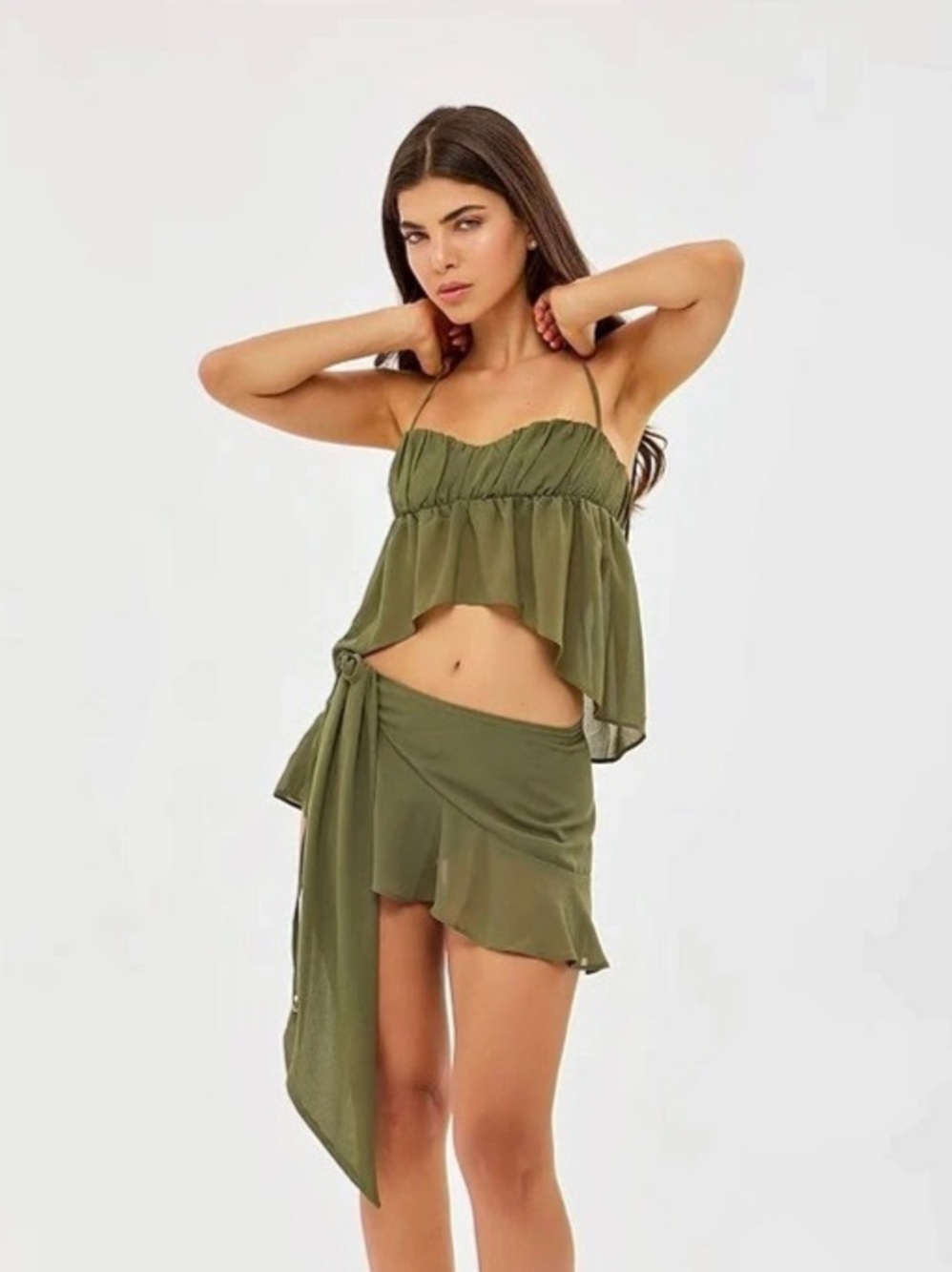 Bananahot Apelina Olive Peridot Mini Skirt Olive Two-Piece Set NWT